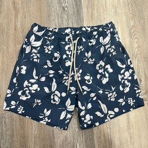 Fair Harbor Floral Print Swim Trunks - Navy and White